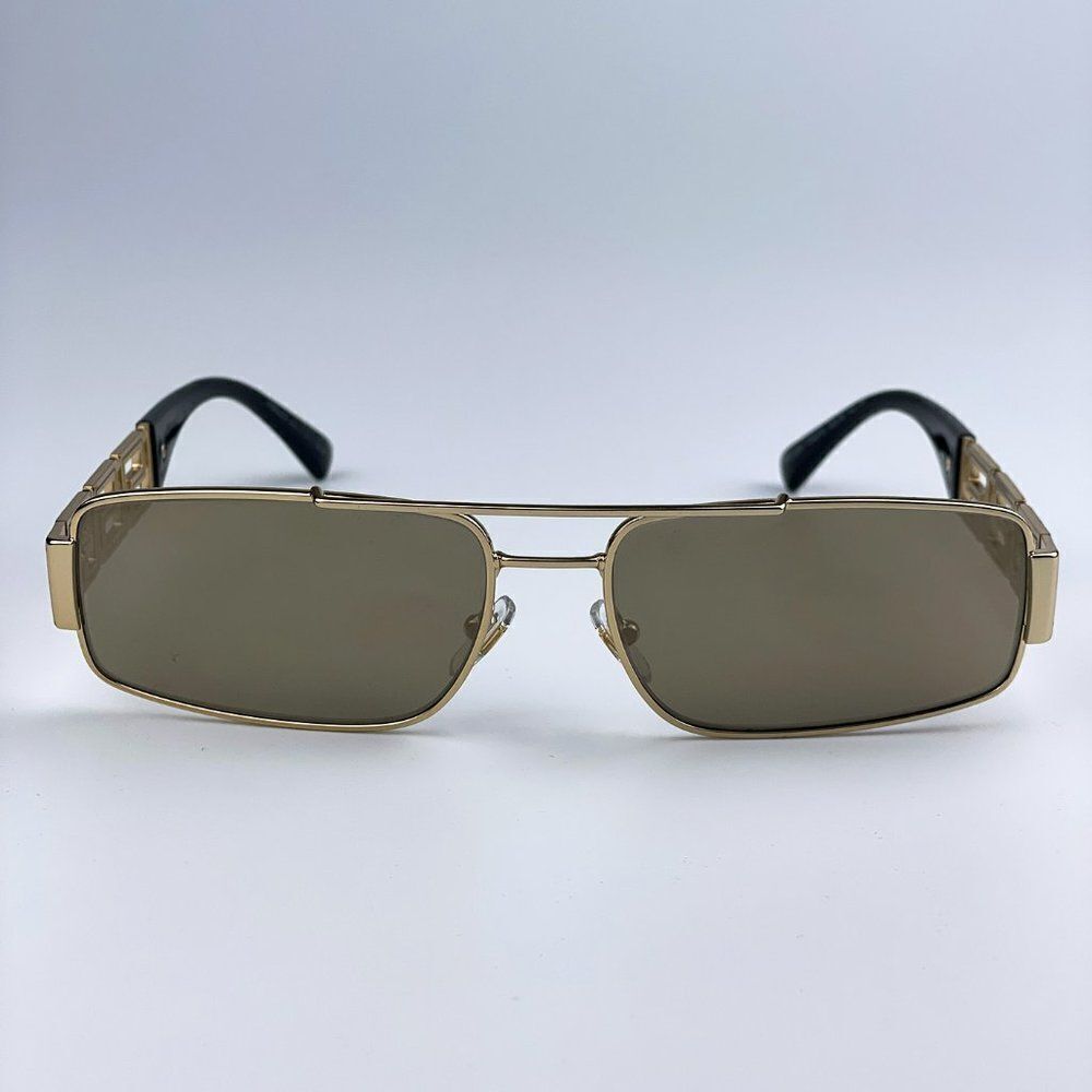 NEW Versace VE2257 10025A Gold Light Brown Mirror Metal Pilot Unisex Sunglasses